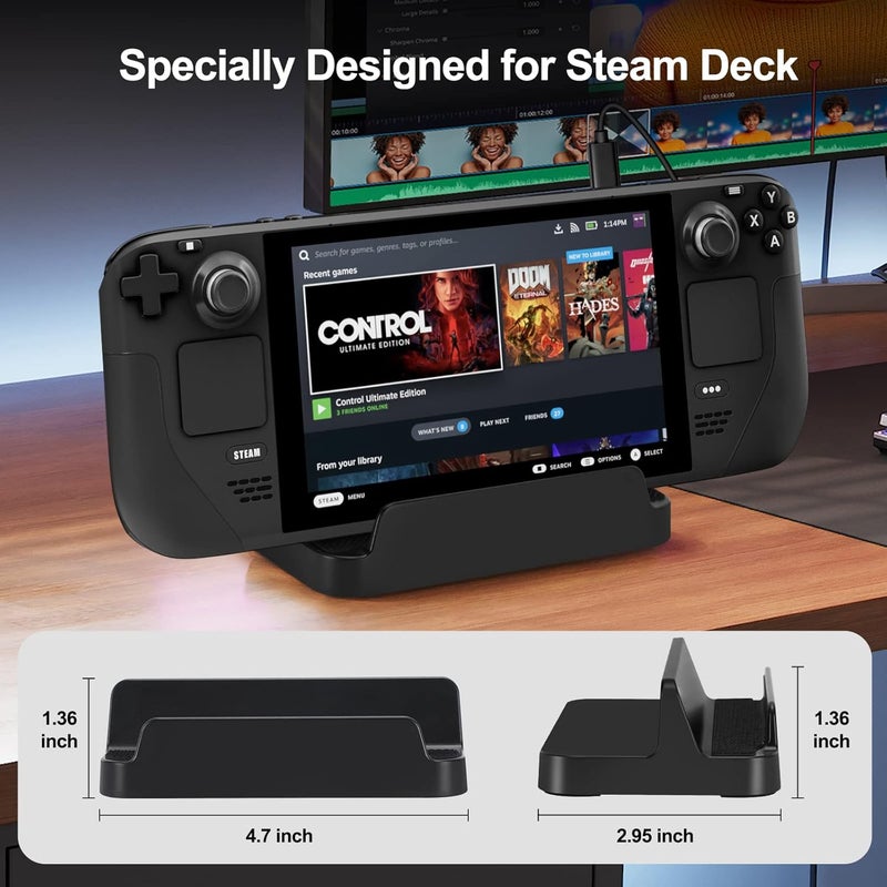 KUNSLUCK Stand Base for Steam Deck/Nintendo Switch 2, Steam Deck Stand with Anti-Slip Silicone Pad (Black) - Image 4